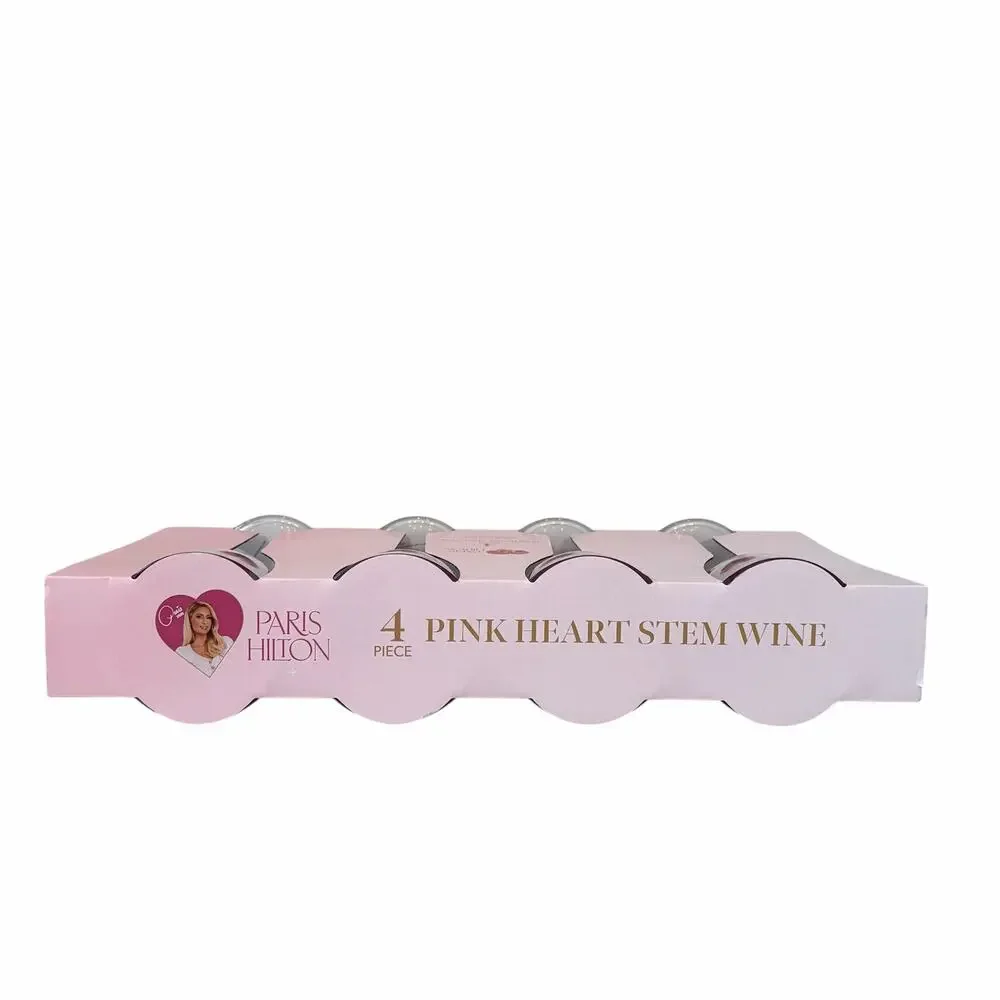 Paris Hilton Pink Heart Acrylic Stem Wine Glasses Set of 4 Outdoor Barware NEW